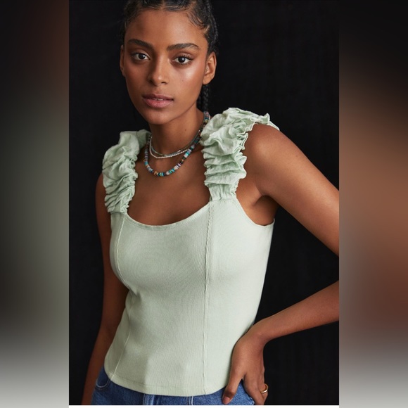 Crop top #43- handloom  organic cotton top in mint green  and shades of blue